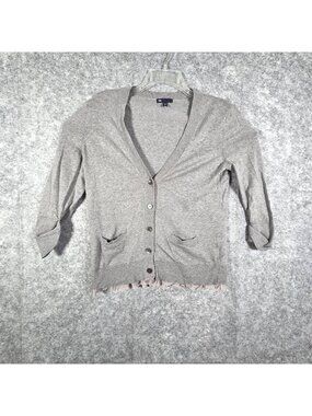 Gap Women's Cardigan Sweater Button Up V Neck Pockets Gray Size M Classic Prep
